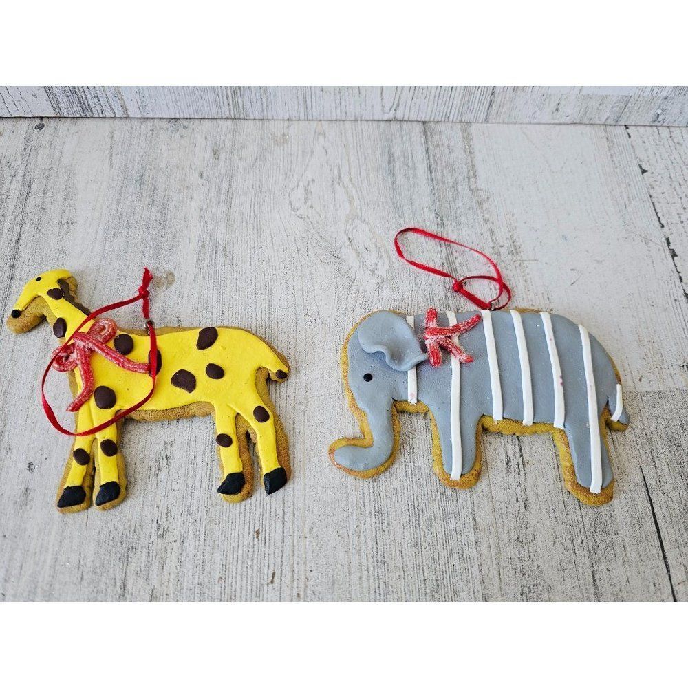 Vintage giraffe elephant cookie ornament baker‎ dessert set Xmas tree